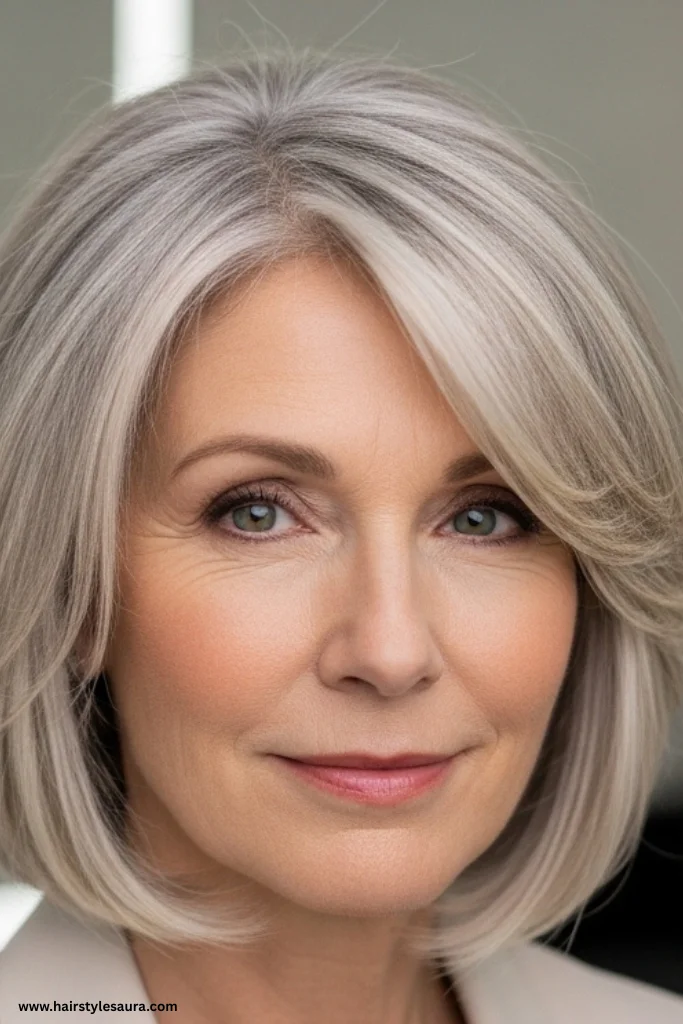 12 Hairstyles for Women Over 50 with Thin Hair 13 Angled Bob with Light Layers