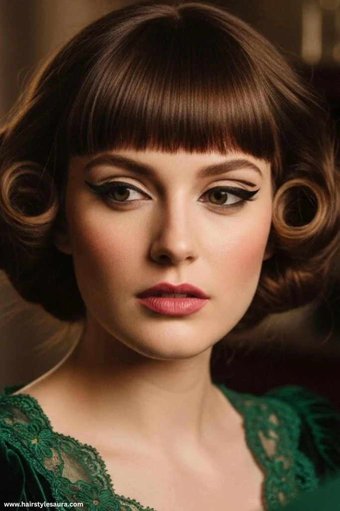 15 Stunning Vintage Hairstyles with Bangs Ideas for a Timeless Look 16 Side Rolls with Peekaboo Bangs