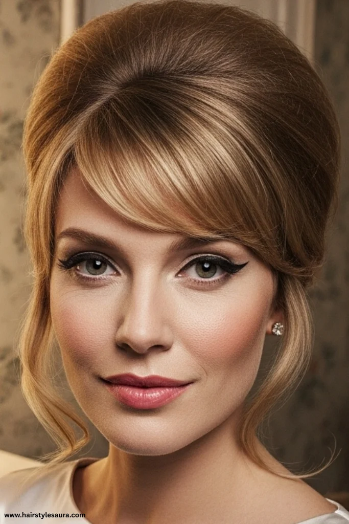 15 Stunning Vintage Hairstyles with Bangs Ideas for a Timeless Look 3 1960s Beehive with Wispy Bangs