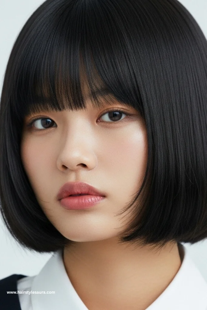 10 Korean Wolf Cut Ideas for Short Hair That Every Woman Will Love 3 Blunt Wolf Bob with Layered Ends