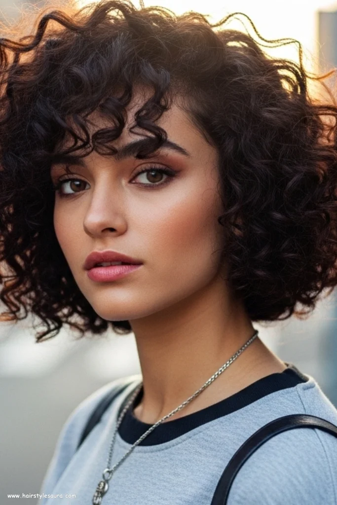Curly Bob with Side Bangs