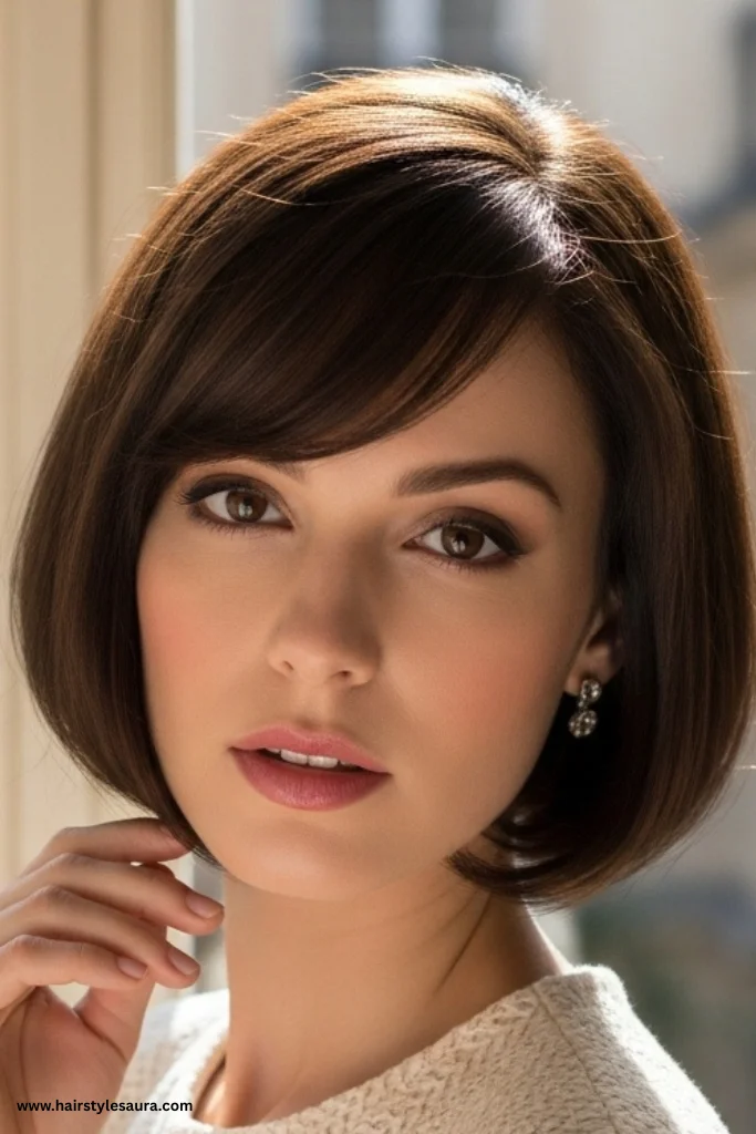 12 Elegant Old Money Bob with Bangs Haircut Ideas for Women with Timeless Style 3 French Bob with Soft Side Bangs
