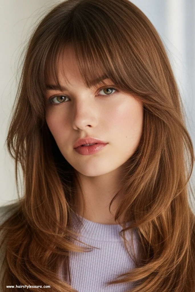 13 Gorgeous Layered Haircut for Fine Hair Ideas Women Love 3 Long Layers with Curtain Bangs