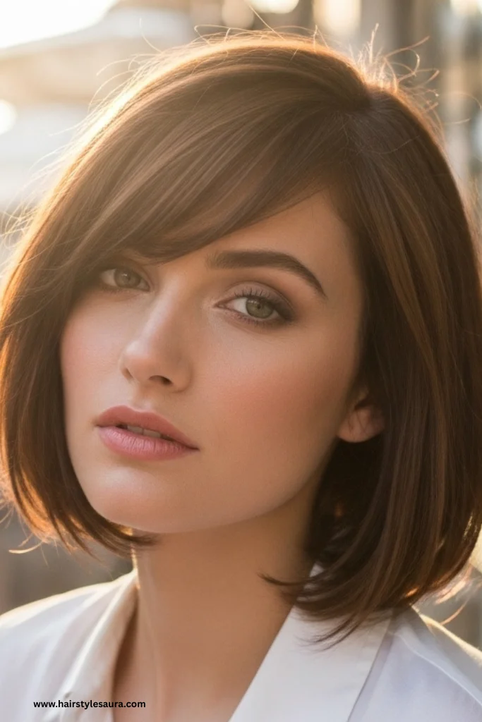 14 Elegant Old Money Bob Haircut with Bangs Styles Every Woman Should Try 3 Side-Parted Bob with Wispy Fringe