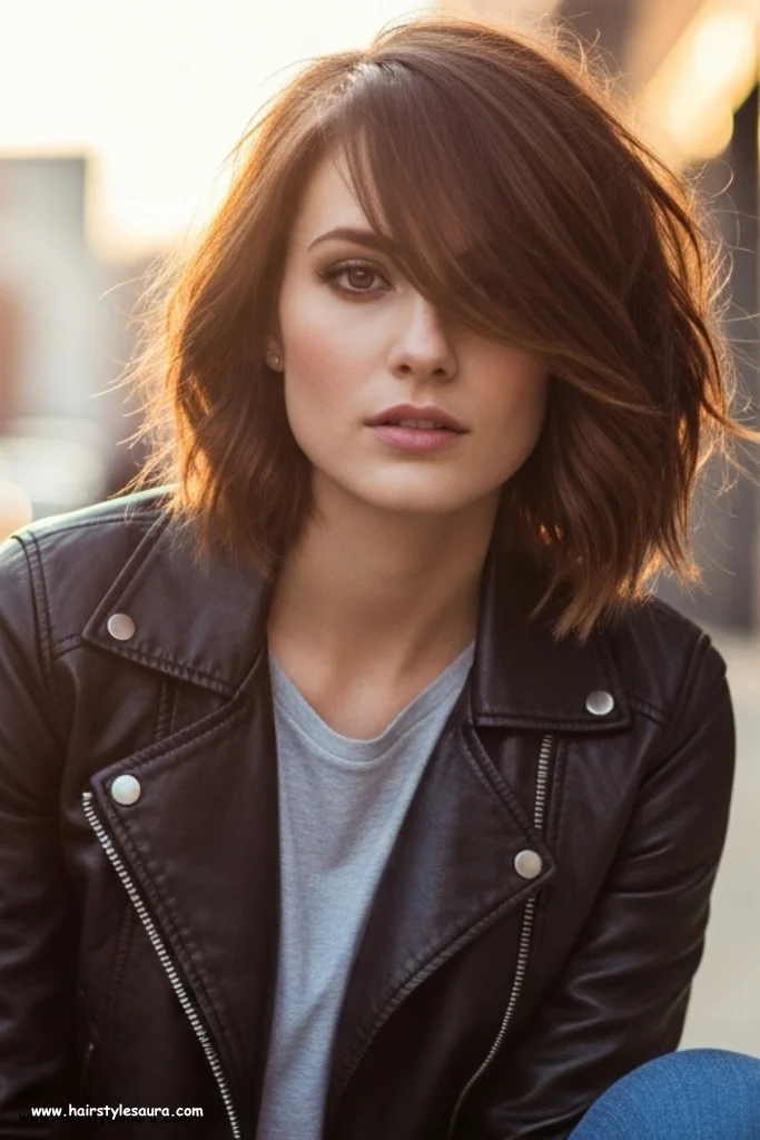 10 Stylish Ear Length Haircuts with Bangs Ideas for Women 4 Asymmetrical Bob with Side Bangs