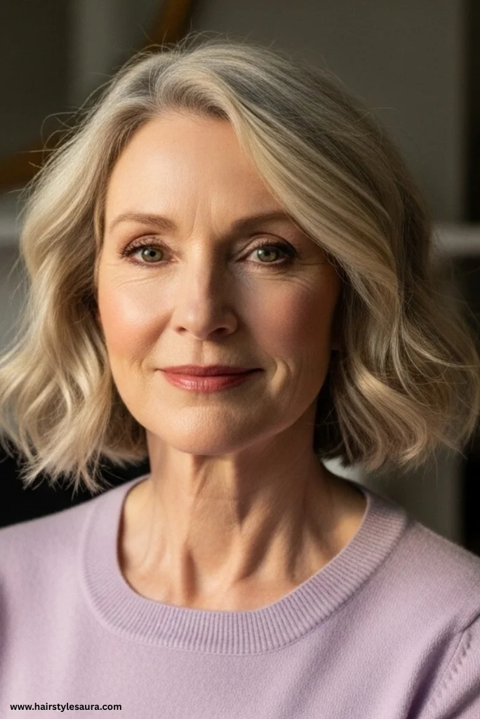 10 Flattering Hairstyles for Women Over 50 with Thick Hair 4 Chin-Length Wavy Bob