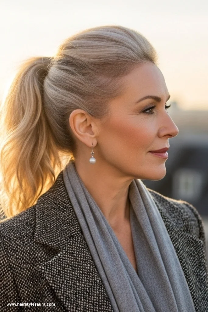 12 Elegant Long Hairstyles for Women Over 50 4 Classic Ponytail with Volume