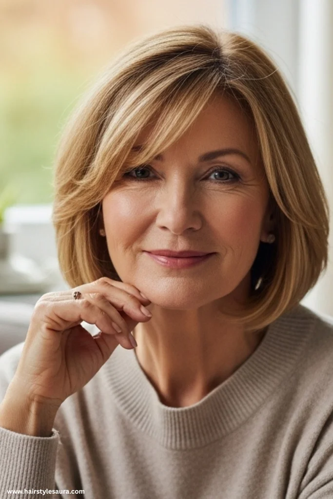 10 Stunning Hairstyles for Women Over 50 with Fine Hair 4 Layered Bob with Side Bangs