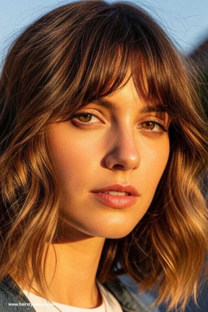 13 Stylish Shaggy Lob with Curtain Bangs Ideas to Refresh Your Look 4 Wavy Shaggy Lob with Split Bangs