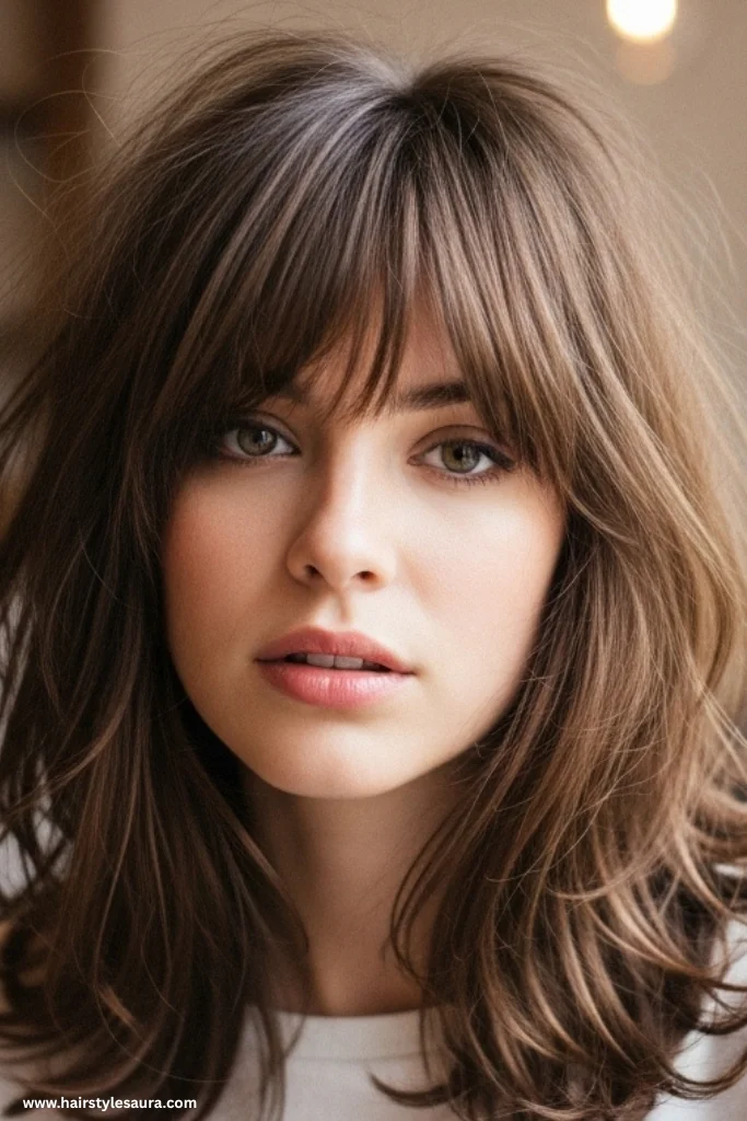 12 Stunning Shaggy Wolf Cut with Bangs Ideas for a Bold New Look 4 Wispy Shaggy Wolf Cut with Side Bangs
