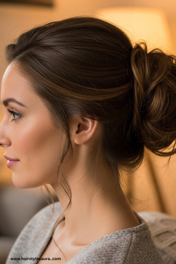 10 Cute Hairstyles for Shoulder Length Hair You’ll Want to Try Today 5 Low Messy Bun with Tendrils