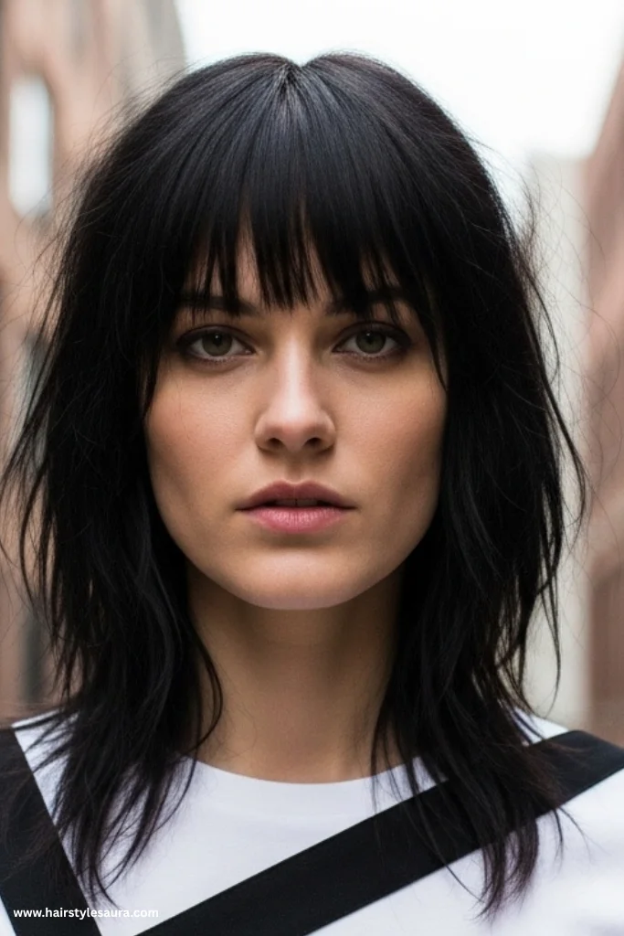 12 Trendy Shag Cut Ideas for Long Hair That Add Volume and Vibes 5 Blunt Bangs with a Shag Twist