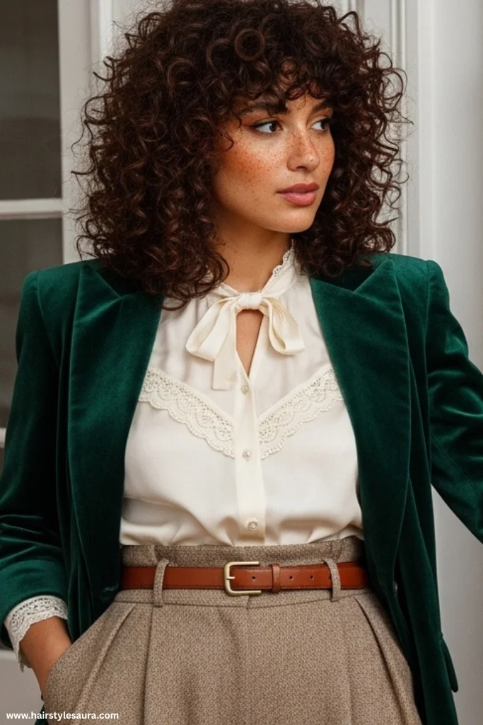 14 Stunning Butterfly Cut Ideas for Curly Hair That You’ll Love 5 Butterfly Cut with Curly Curtain Bangs