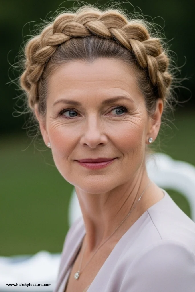 12 Elegant Long Hairstyles for Women Over 50 5 Loose Braided Crown