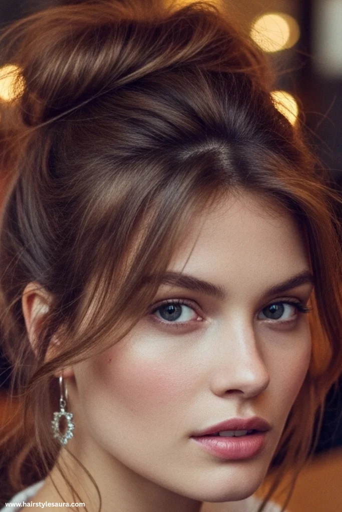 12 Flirtatious Valentines Hairstyles Ideas to Make Hearts Skip a Beat 5 Messy Bun with Face-Framing Strands