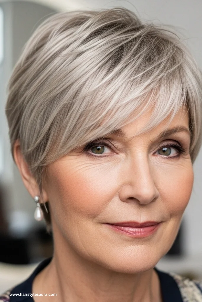 12 Flattering Hairstyles for Women Over 50 With Bangs 5 Pixie Cut With Wispy Bangs
