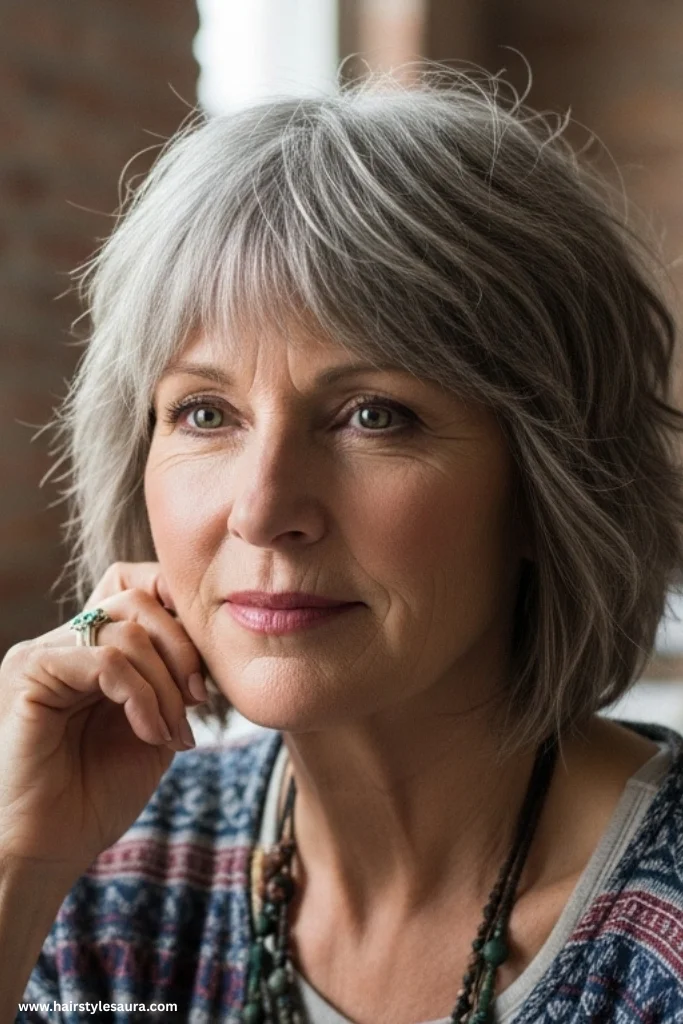 12 Hairstyles for Women Over 50 with Thin Hair 5 Short Shag Cut