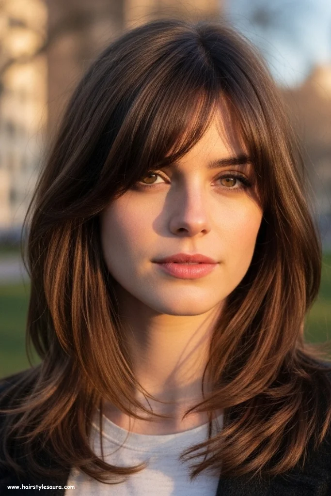 12 Flattering Oval Face Hairstyles with Bangs Ideas You’ll Love 5 Side-Swept Bangs with Layered Cut