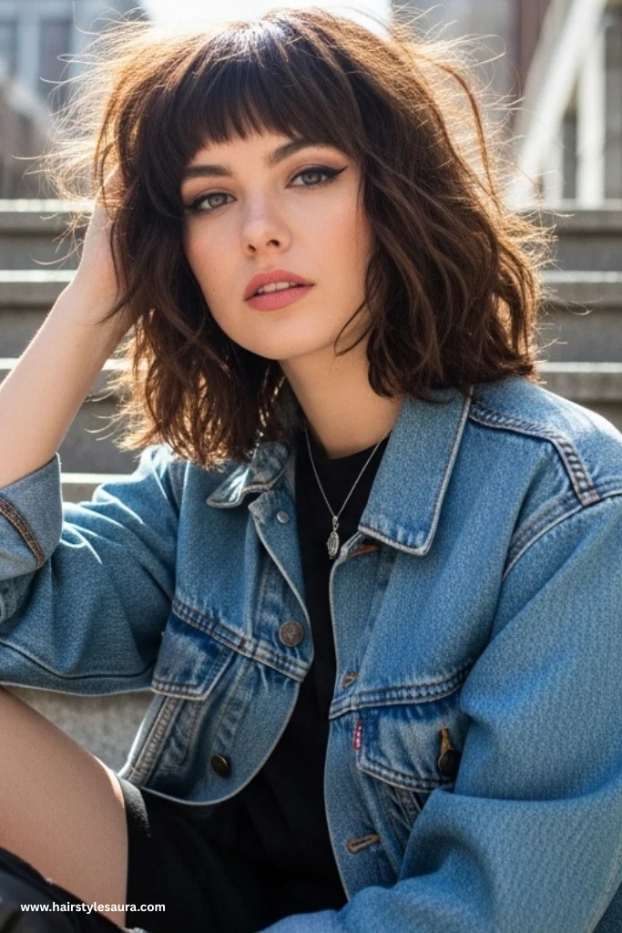 11 Trendy Shaggy Lob with Bangs Styles That Women Are Loving Right Now 5 Textured-Lob-with-Choppy