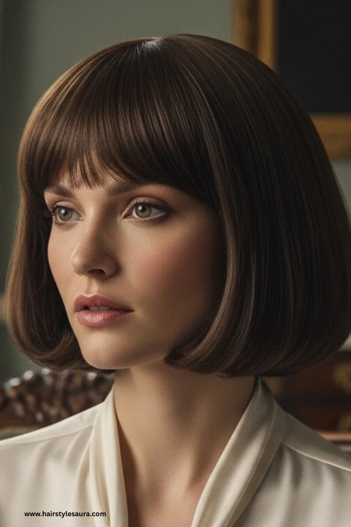 14 Elegant Old Money Bob Haircut with Bangs Styles Every Woman Should Try 5 Voluminous Old Money Bob with Curtain Bangs