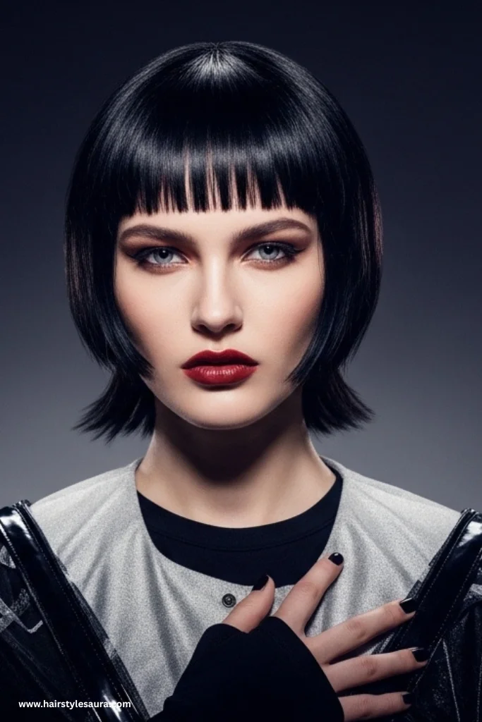 12 Stunning Black Wolf Cut Ideas for a Bold New Look 6 Black Wolf Cut with Micro Bangs