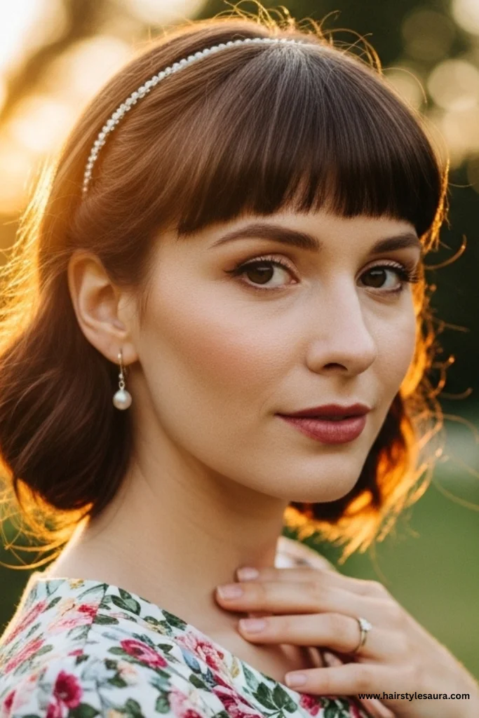 15 Stunning Vintage Hairstyles with Bangs Ideas for a Timeless Look 6 Gibson Tuck with Soft Bangs