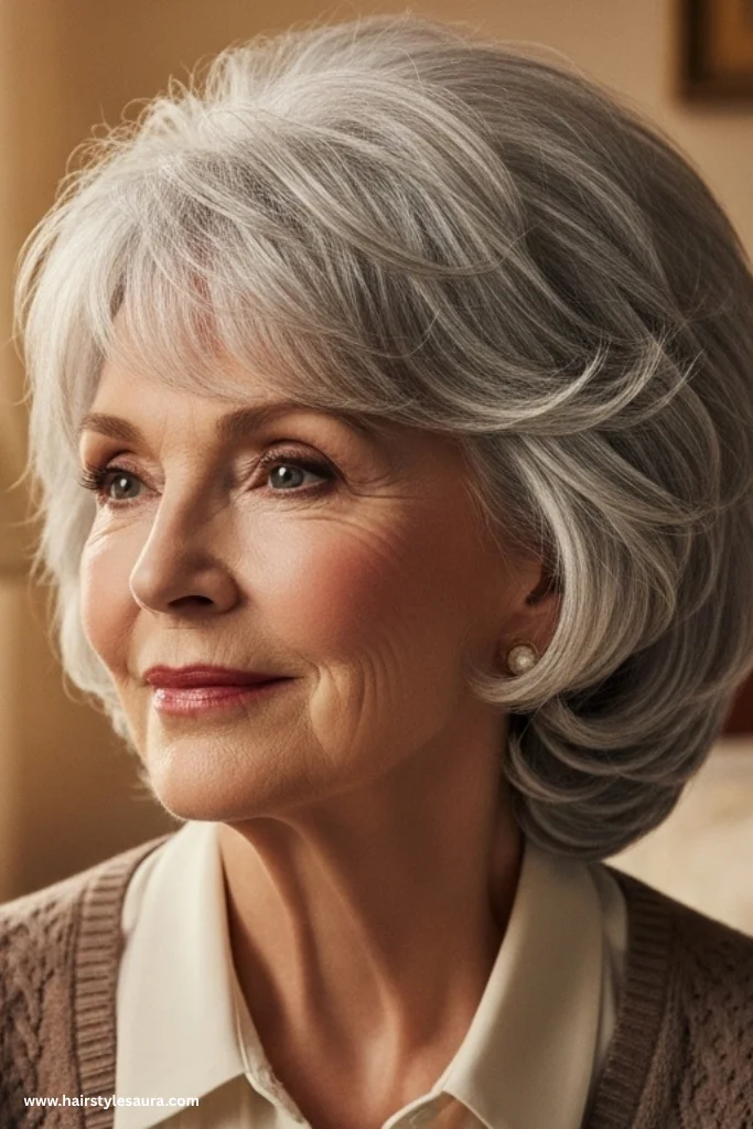 12 Youthful Shag Cuts for Older Women Ideas That Radiate Confidence 6 Gray Shag with Volume Crown