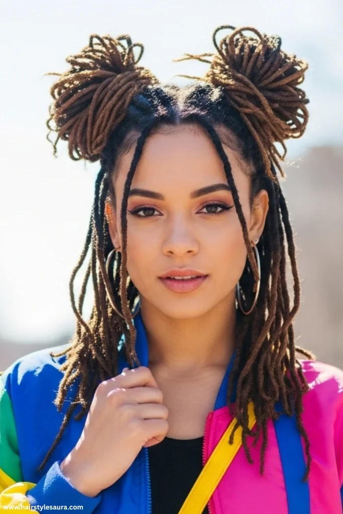 12 Stunning Butterfly Locs Crochet Hair Styles You’ll Want to Try Now 6 Half-Up Space Buns