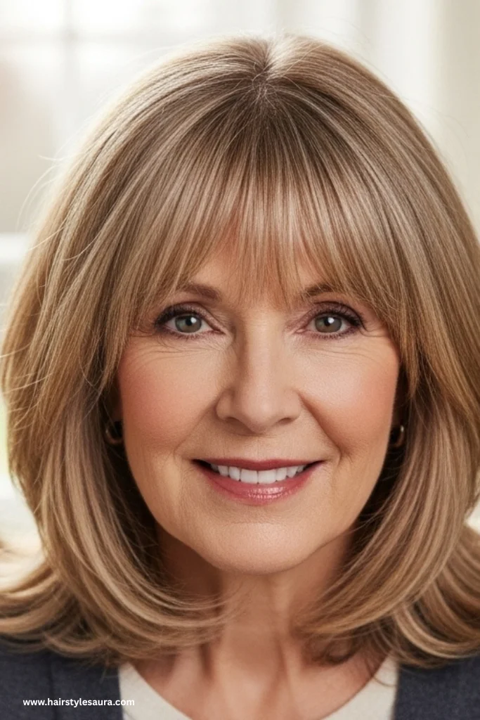 12 Flattering Hairstyles for Women Over 50 With Bangs 6 Shoulder-Length Shag With Bangs