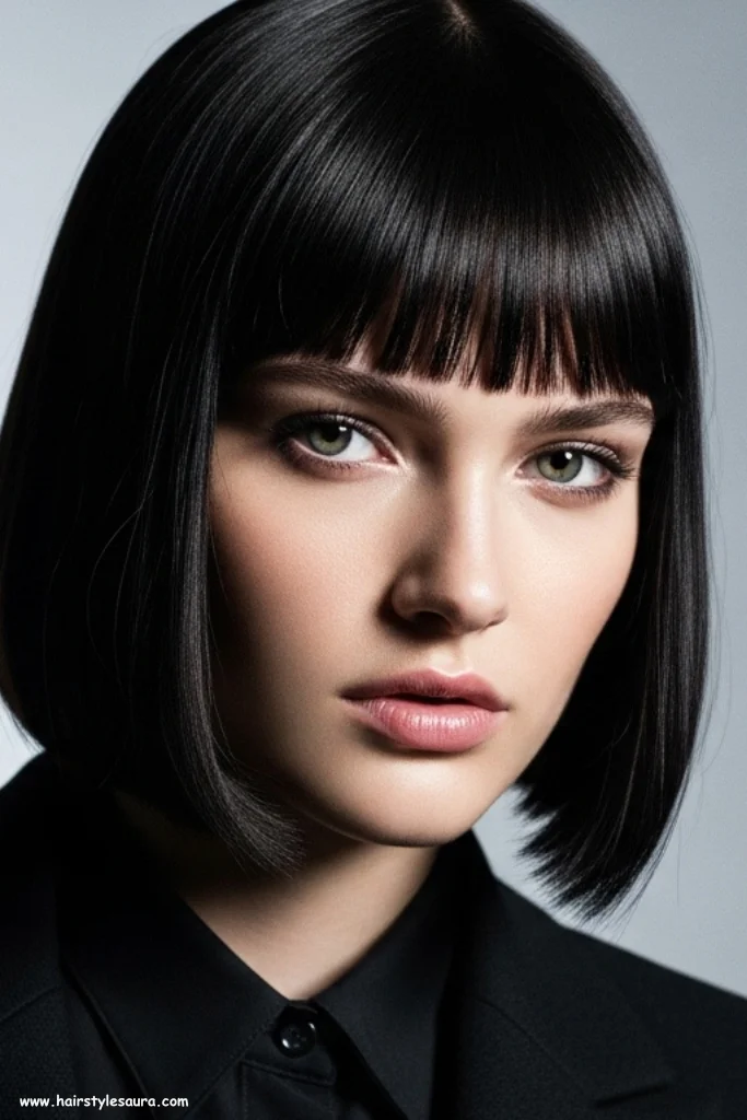 10 Stylish Ear Length Haircuts with Bangs Ideas for Women 6 Sleek Bob with Baby Bangs