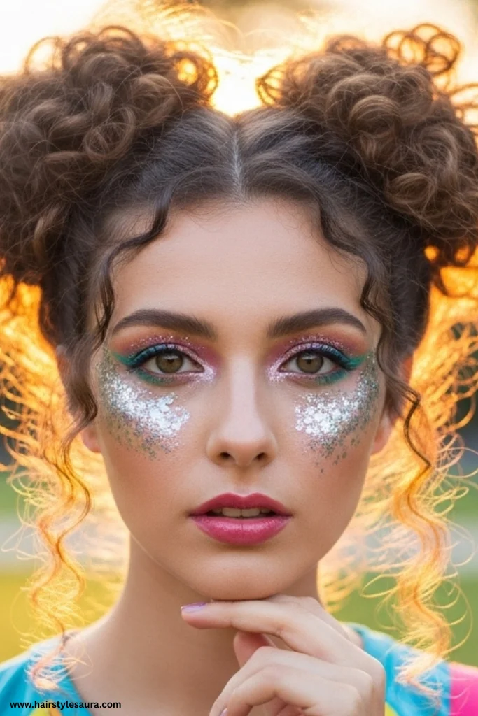 13 Timeless 90s Curly Hairstyles Ideas That Are Making a Major Comeback 6 The Curly Space Buns
