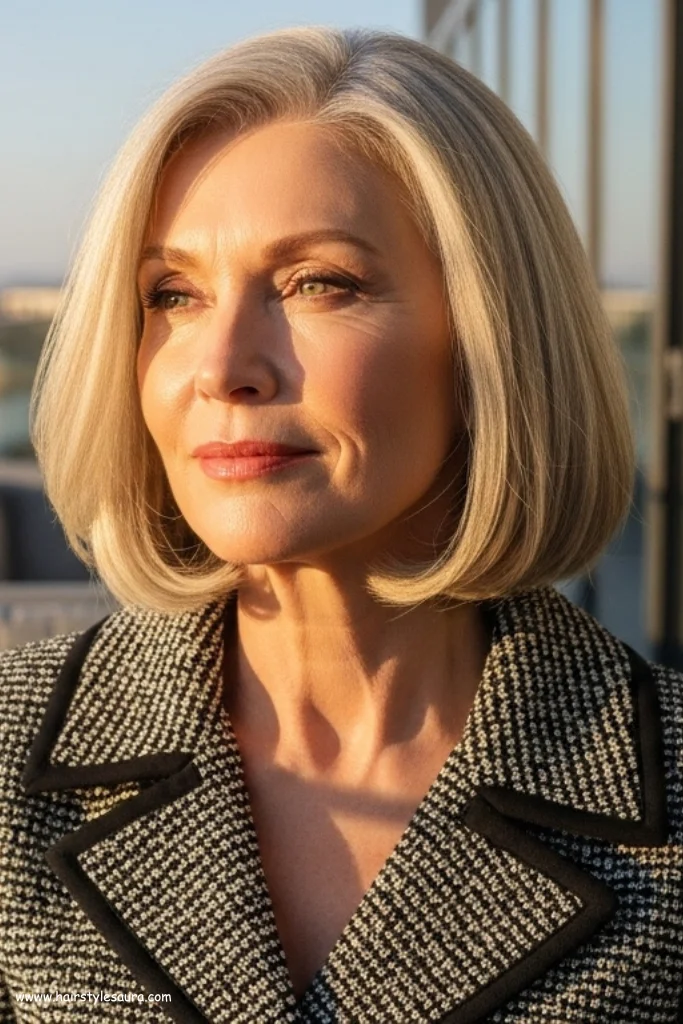 10 Medium Length Hairstyles for Women Over 50 That Turn Back the Clock 7 Angled Mid-Length Bob