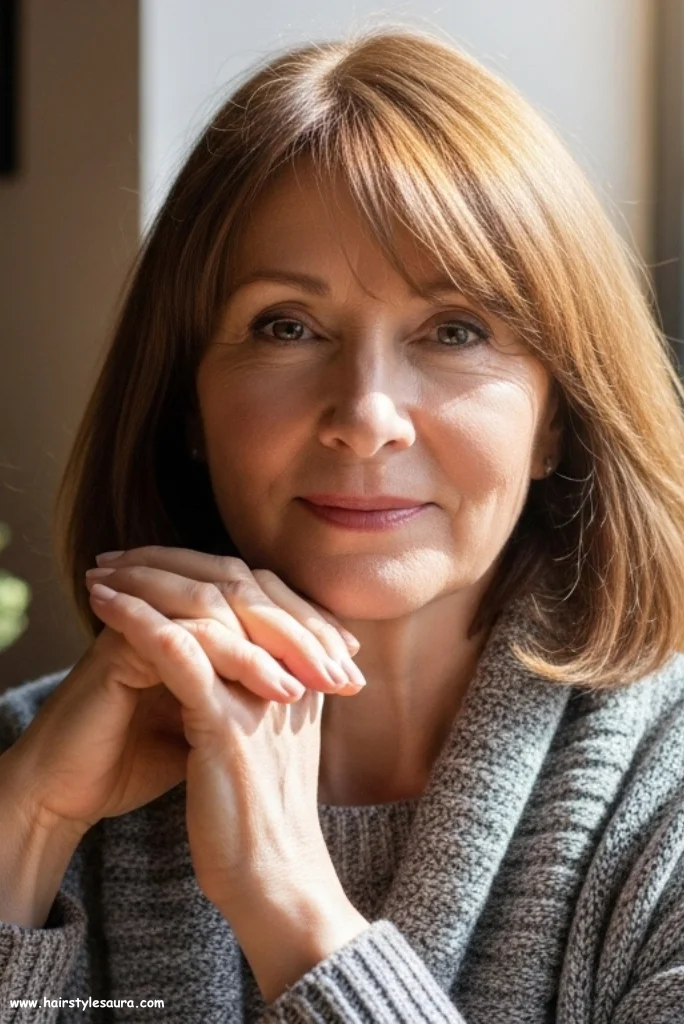 10 Stunning Shoulder Length Haircuts for Women Over 50 7 Feathered Ends