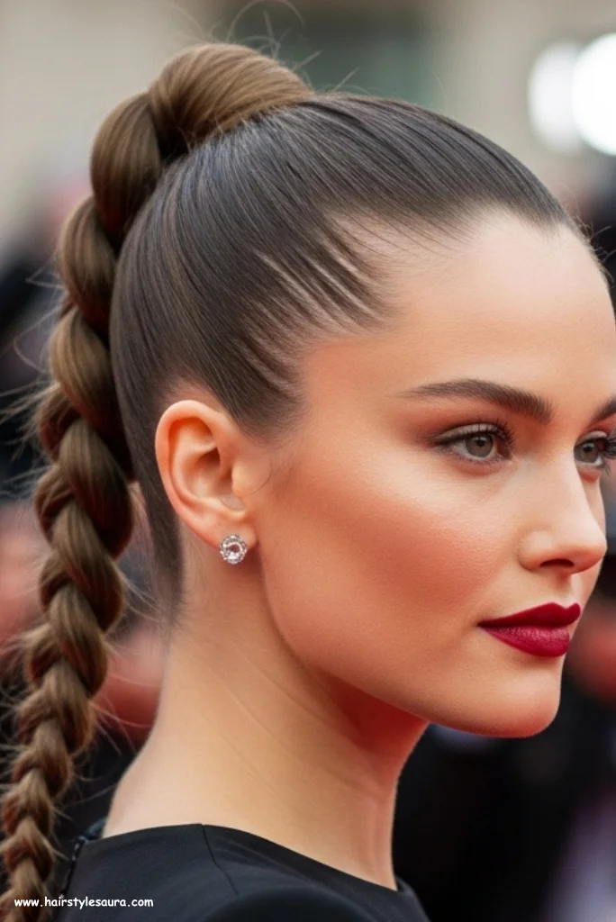 10 Best 90s Braid Hairstyles Ideas That Are Still Trendy Today 7 High Ponytail with Braided Wrap