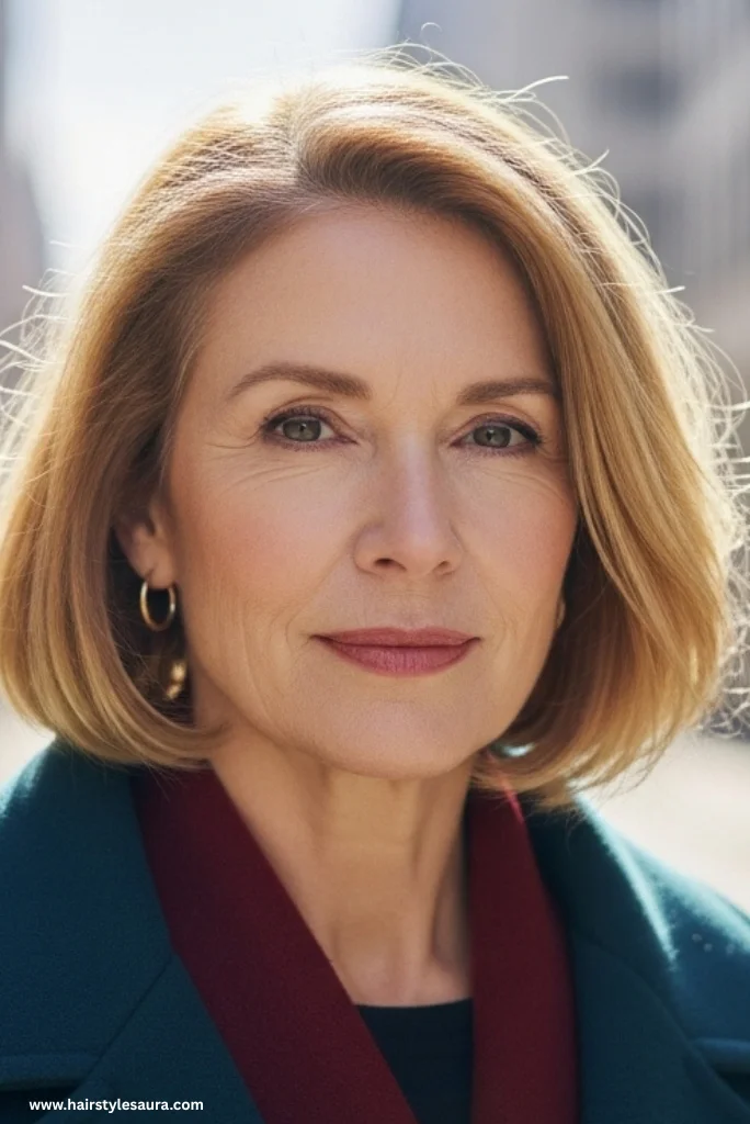 10 Flattering Hairstyles for Women Over 50 with Thick Hair 7 Side-Swept Bangs with Medium Layers