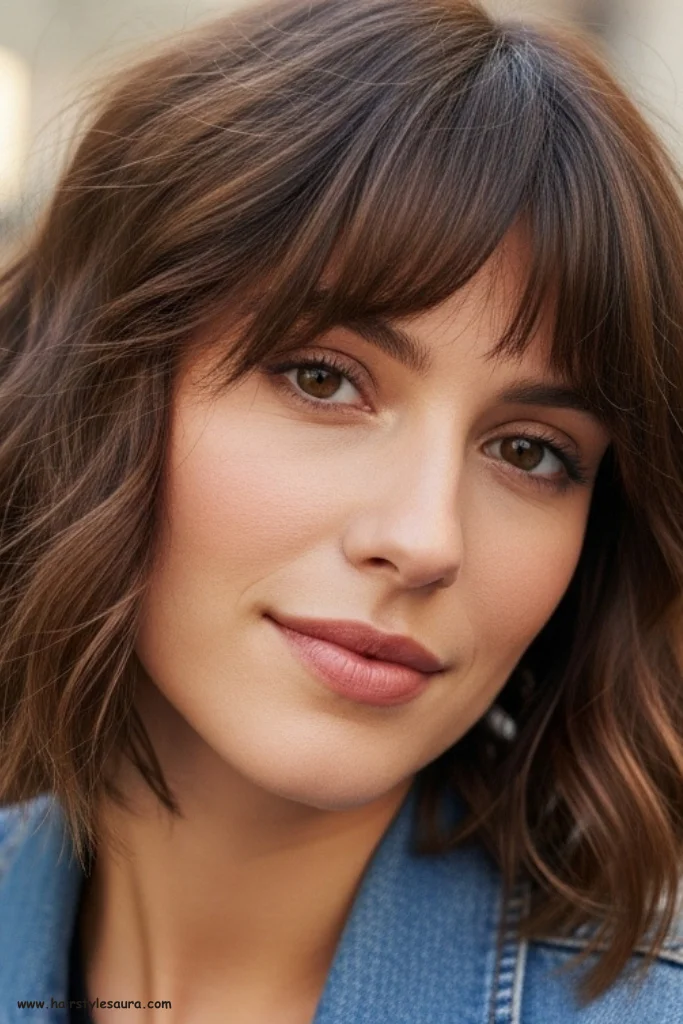 10 Stylish Ear Length Haircuts with Bangs Ideas for Women 7 Wavy Bob with Piecey Bangs