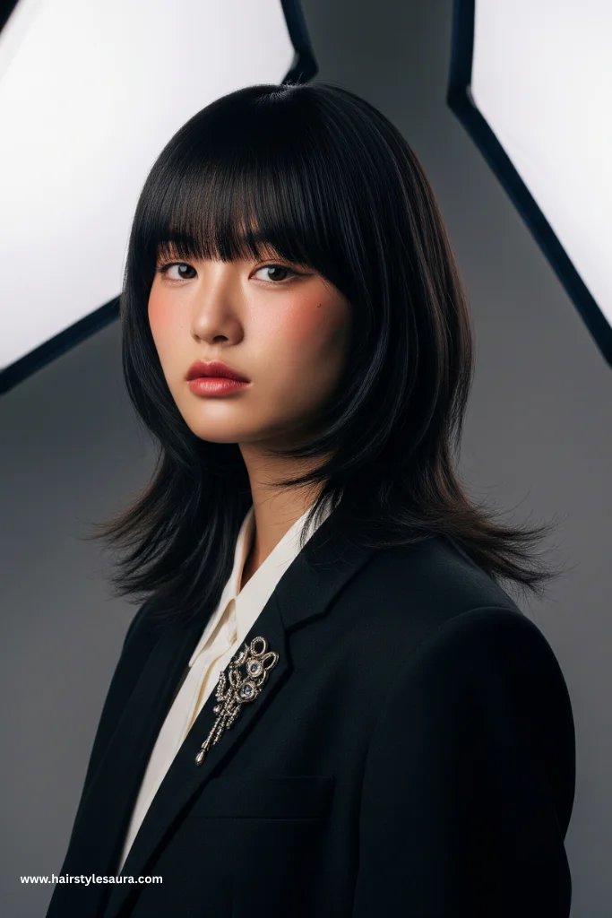 10 Korean Wolf Cut Ideas for Short Hair That Every Woman Will Love 7 Wolf Cut with Curtain Bangs