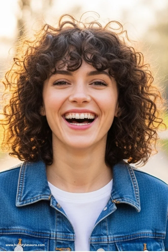 11 Trendy Shaggy Lob with Bangs Styles That Women Are Loving Right Now 8 Curly Shaggy Lob with Bangs