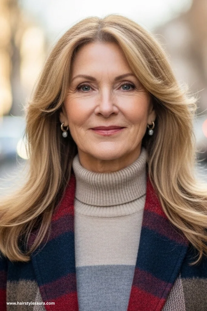 12 Elegant Long Hairstyles for Women Over 50 8 Feathered Ends for Movement