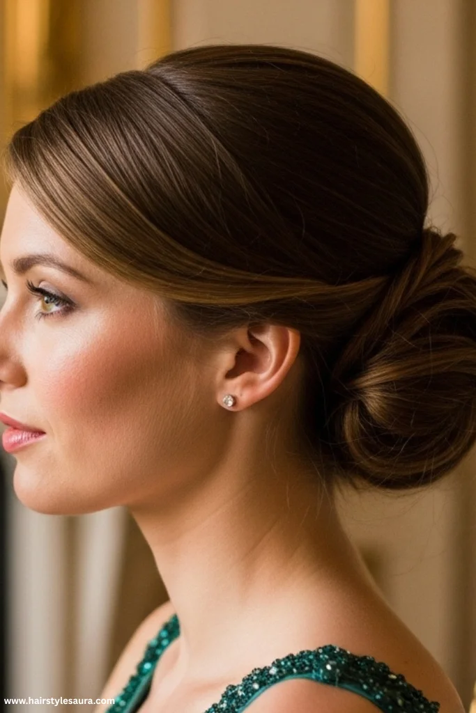10 Stunning Oval Face Hairstyles for Women Ideas That You’ll Love 8 Low Chignon with Side Part
