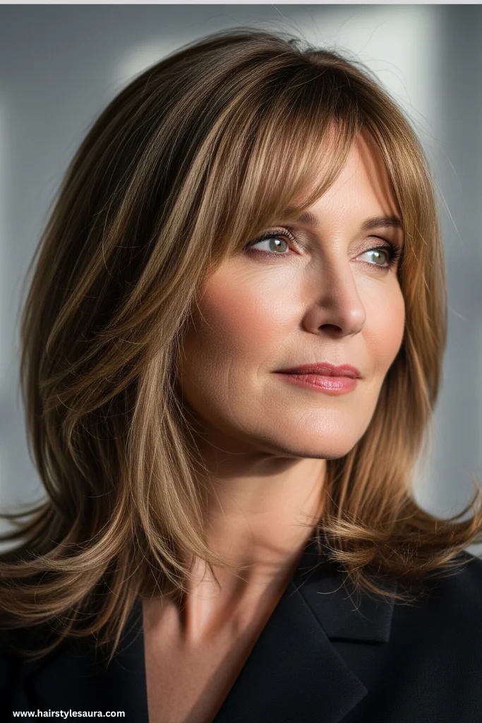 12 Stunning Layered Haircut Ideas for Women Over 50 8 Medium Layers with Curtain Bangs