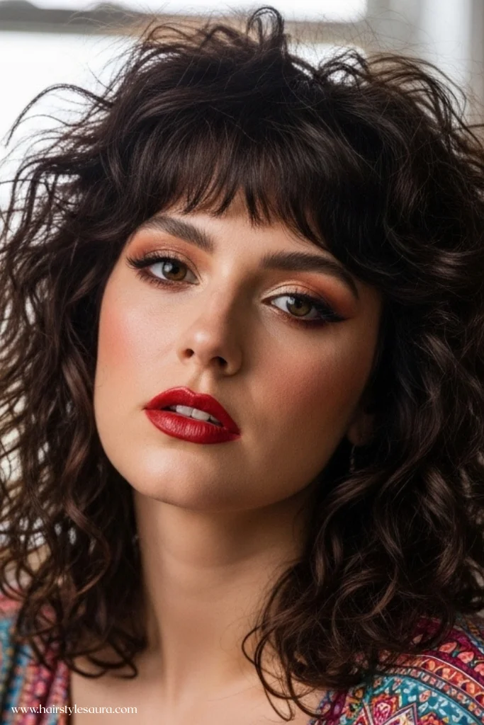 10 Gorgeous Shag Cuts Ideas for Curly Hair You’ll Want to Try Today 8 Messy Curly Shag with Bangs