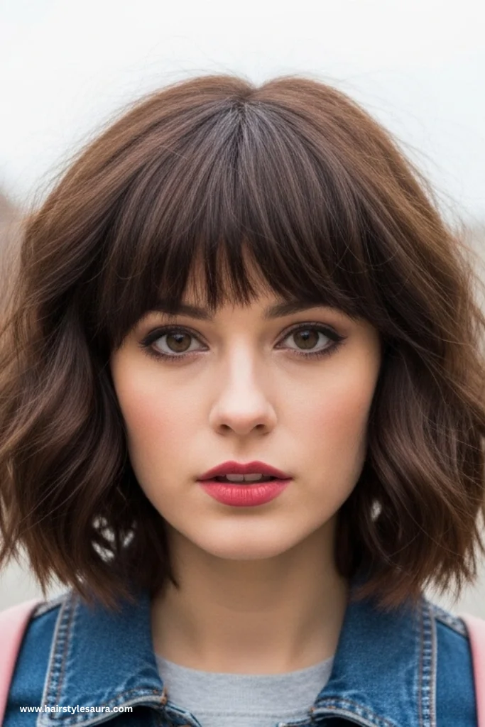 13 Stylish Shaggy Lob with Curtain Bangs Ideas to Refresh Your Look 8 Messy Lob with Flipped Curtain Bangs