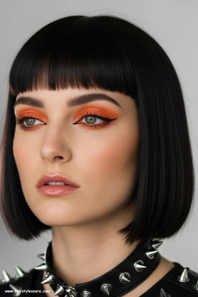 10 Stylish Ear Length Haircuts with Bangs Ideas for Women 8 Micro Bob with Straight Bangs