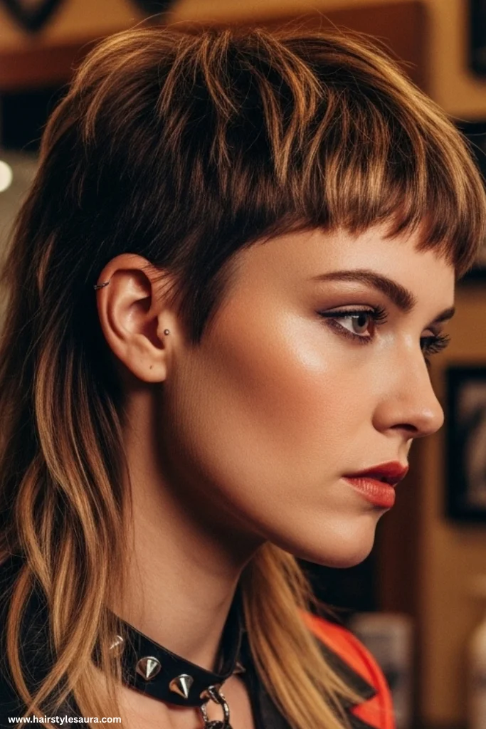 12 Stunning Shaggy Wolf Cut with Bangs Ideas for a Bold New Look 8 Mullet-Inspired Wolf Cut with Baby Bangs