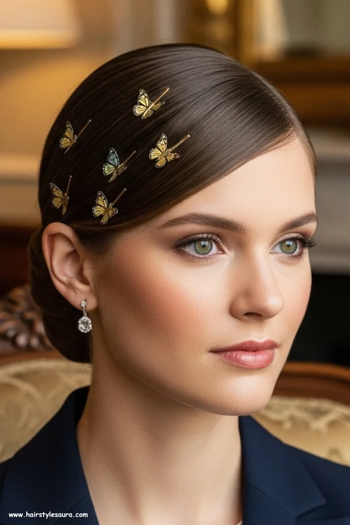 13 Best 90s Butterfly Clip Hairstyle Ideas That Are Making a Comeback 8 Sleek Side Part with Clip Highlights