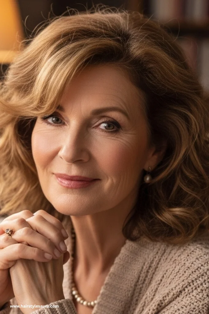 12 Flattering Hairstyles for Women Over 50 With Bangs 8 Soft Curls With Side Bangs