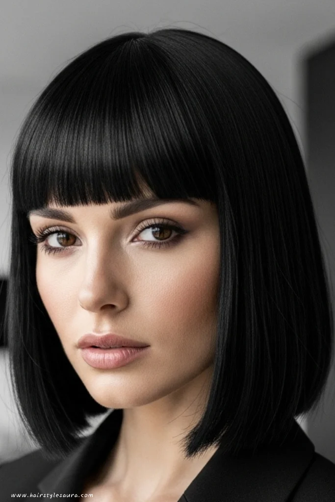 12 Gorgeous Korean Wolf Cut with Bangs Ideas Every Woman Should Try 8 Straight Wolf Cut with Blunt Bangs