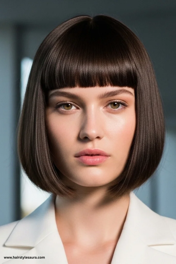 12 Elegant Old Money Bob with Bangs Haircut Ideas for Women with Timeless Style 9 Angled Bob with Tapered Bangs