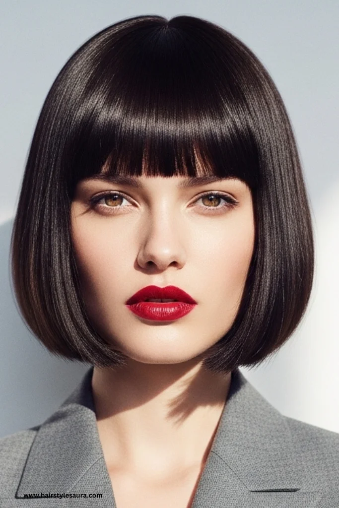 14 Elegant Old Money Bob Haircut with Bangs Styles Every Woman Should Try 9 Blunt Bob with Thick Bangs